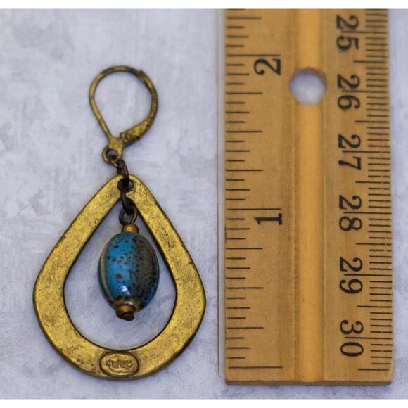 Vintage Teardrop Earrings, Blue Bead Earrings, Dangle Earrings - CF1 - Picture 2 of 2
